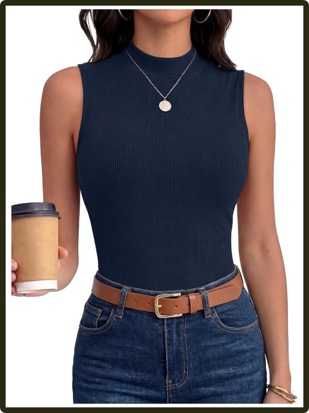 Women's Ribbed Mock Neck Tank Top Slim Fit Sleeveless Stretch Business Casual